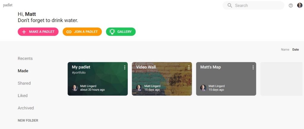 Padlet interface