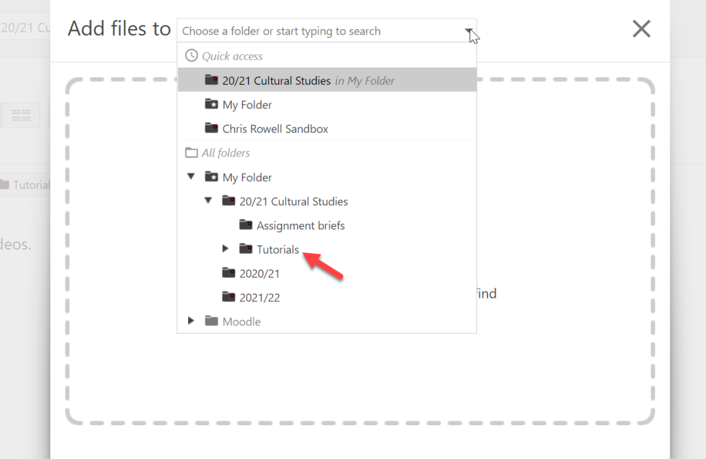 in the upload box, open the add files to drop down menu. select the relevant folder