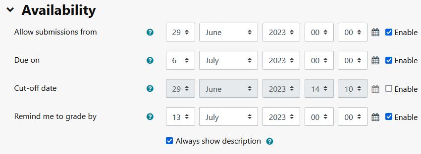 Moodle Assignment Availability