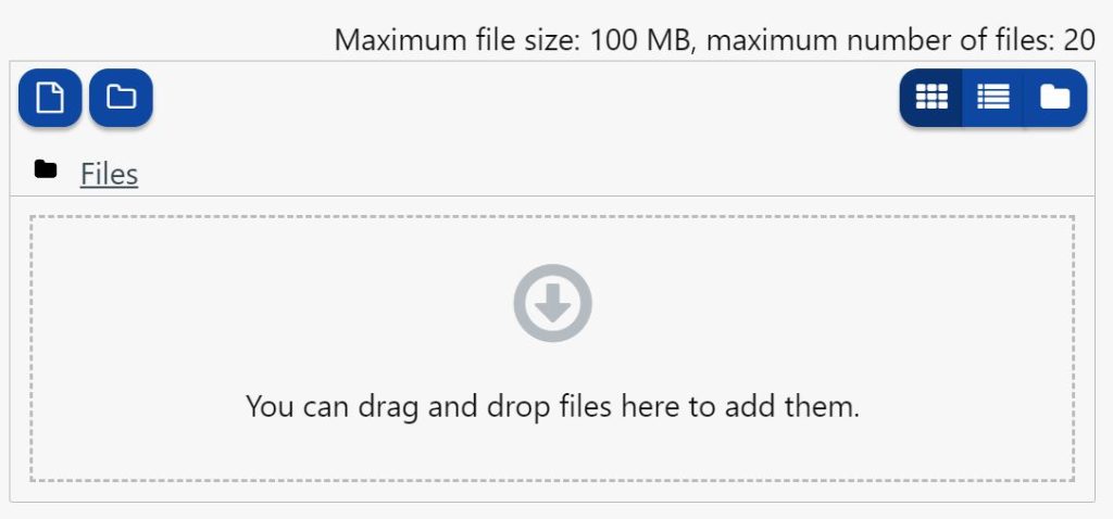 The file upload window in a Moodle assignment