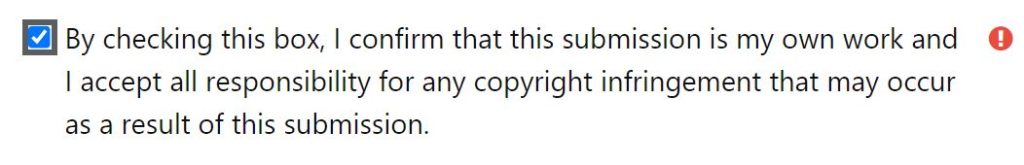 The checkbox to acknowledge conditions for submitting work to Turnitin