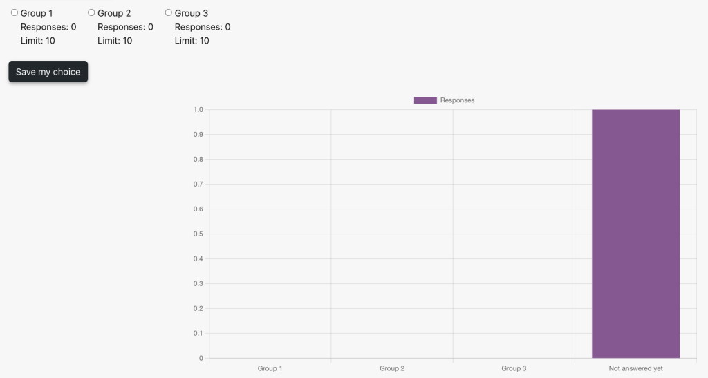 Screenshot of user responses window in the choice activity