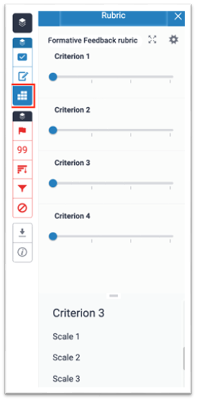 Rubric menu in Feedback Studio 