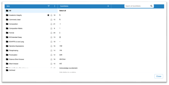 The QuickMarks Settings page 