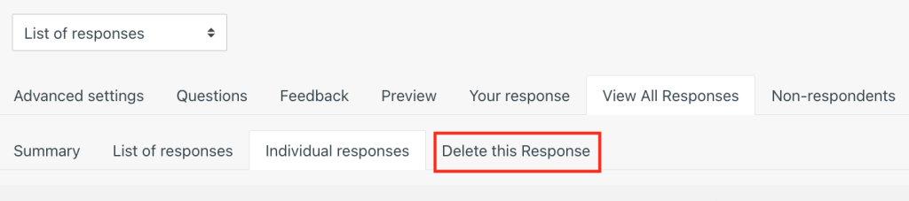 Screenshot of the delete this response option